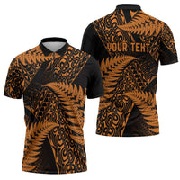 New Zealand Rugby Pacific Personalised Zipper Polo Shirt All Gold Maori Pasifika Fern Pattern - Polynesian Pride