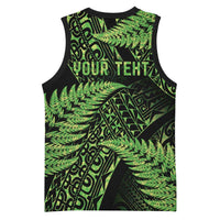 New Zealand Rugby Pacific Personalised Basketball Jersey All Lime Maori Pasifika Fern Pattern - Polynesian Pride
