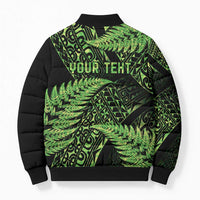 New Zealand Rugby Pacific Personalised Bomber Puffer Jacket All Lime Maori Pasifika Fern Pattern - Polynesian Pride