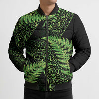 New Zealand Rugby Pacific Personalised Bomber Puffer Jacket All Lime Maori Pasifika Fern Pattern - Polynesian Pride
