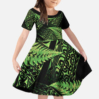 New Zealand Rugby Pacific Personalised Family Matching Mermaid Dress and Hawaiian Shirt All Lime Maori Pasifika Fern Pattern LT9 Daughter's Dress Lime - Polynesian Pride