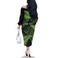 New Zealand Rugby Pacific Personalised Family Matching Off The Shoulder Long Sleeve Dress and Hawaiian Shirt All Lime Maori Pasifika Fern Pattern LT9 - Polynesian Pride