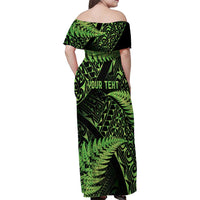 New Zealand Rugby Pacific Personalised Family Matching Off Shoulder Maxi Dress and Hawaiian Shirt All Lime Maori Pasifika Fern Pattern