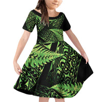 New Zealand Rugby Pacific Personalised Family Matching Off Shoulder Short Dress and Hawaiian Shirt All Lime Maori Pasifika Fern Pattern
