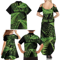 New Zealand Rugby Pacific Personalised Family Matching Summer Maxi Dress and Hawaiian Shirt All Lime Maori Pasifika Fern Pattern