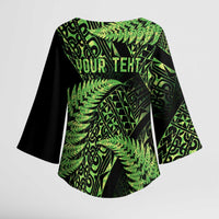 New Zealand Rugby Pacific Personalised Kimono Sleeve Blouse All Lime Maori Pasifika Fern Pattern - Polynesian Pride