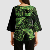 New Zealand Rugby Pacific Personalised Kimono Sleeve Blouse All Lime Maori Pasifika Fern Pattern - Polynesian Pride