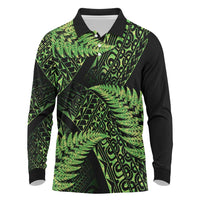 New Zealand Rugby Pacific Personalised Long Sleeve Polo Shirt All Lime Maori Pasifika Fern Pattern
