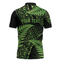 New Zealand Rugby Pacific Personalised Zipper Polo Shirt All Lime Maori Pasifika Fern Pattern - Polynesian Pride