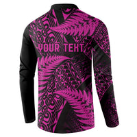 New Zealand Rugby Pacific Personalised Button Sweatshirt All Pink Maori Pasifika Fern Pattern