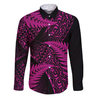New Zealand Rugby Pacific Personalised Family Matching Long Sleeve Bodycon Dress and Hawaiian Shirt All Pink Maori Pasifika Fern Pattern LT9 Dad's Shirt - Long Sleeve Pink - Polynesian Pride