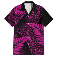 New Zealand Rugby Pacific Personalised Family Matching Off The Shoulder Long Sleeve Dress and Hawaiian Shirt All Pink Maori Pasifika Fern Pattern LT9 Dad's Shirt - Short Sleeve Pink - Polynesian Pride