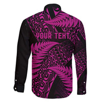 New Zealand Rugby Pacific Personalised Family Matching Off Shoulder Maxi Dress and Hawaiian Shirt All Pink Maori Pasifika Fern Pattern