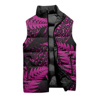 New Zealand Rugby Pacific Personalised Sleeveless Puffer Jacket All Pink Maori Pasifika Fern Pattern - Polynesian Pride