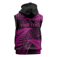 New Zealand Rugby Pacific Personalised Sleeveless Zip Hoodie All Pink Maori Pasifika Fern Pattern - Polynesian Pride