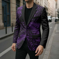 New Zealand Rugby Pacific Personalised Blazer All Purple Maori Pasifika Fern Pattern - Polynesian Pride