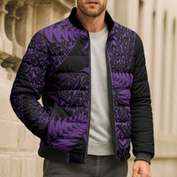 New Zealand Rugby Pacific Personalised Bomber Puffer Jacket All Purple Maori Pasifika Fern Pattern - Polynesian Pride