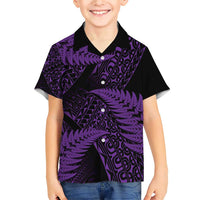New Zealand Rugby Pacific Personalised Family Matching Short Sleeve Bodycon Dress and Hawaiian Shirt All Purple Maori Pasifika Fern Pattern LT9 Son's Shirt Purple - Polynesian Pride