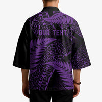 New Zealand Rugby Pacific Personalised Kimono All Purple Maori Pasifika Fern Pattern - Polynesian Pride