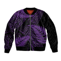 New Zealand Rugby Pacific Personalised Sleeve Zip Bomber Jacket All Purple Maori Pasifika Fern Pattern