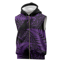 New Zealand Rugby Pacific Personalised Sleeveless Zip Hoodie All Purple Maori Pasifika Fern Pattern LT9 Purple - Polynesian Pride