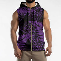New Zealand Rugby Pacific Personalised Sleeveless Zip Hoodie All Purple Maori Pasifika Fern Pattern - Polynesian Pride