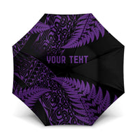 New Zealand Rugby Pacific Personalised Umbrella All Purple Maori Pasifika Fern Pattern - Polynesian Pride