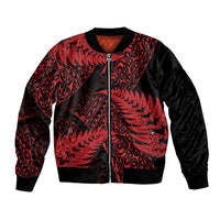 New Zealand Rugby Pacific Personalised Bomber Jacket All Red Maori Pasifika Fern Pattern LT9 Unisex Red - Polynesian Pride