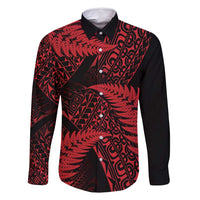 New Zealand Rugby Pacific Personalised Family Matching Long Sleeve Bodycon Dress and Hawaiian Shirt All Red Maori Pasifika Fern Pattern LT9 Dad's Shirt - Long Sleeve Red - Polynesian Pride