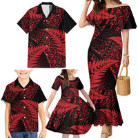 New Zealand Rugby Pacific Personalised Family Matching Mermaid Dress and Hawaiian Shirt All Red Maori Pasifika Fern Pattern LT9 - Polynesian Pride