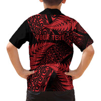 New Zealand Rugby Pacific Personalised Family Matching Off Shoulder Short Dress and Hawaiian Shirt All Red Maori Pasifika Fern Pattern LT9 - Polynesian Pride