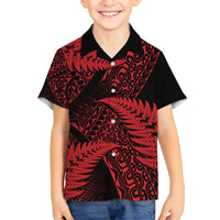 New Zealand Rugby Pacific Personalised Family Matching Puletasi and Hawaiian Shirt All Red Maori Pasifika Fern Pattern LT9 Son's Shirt Red - Polynesian Pride