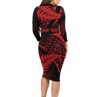New Zealand Rugby Pacific Personalised Long Sleeve Bodycon Dress All Red Maori Pasifika Fern Pattern