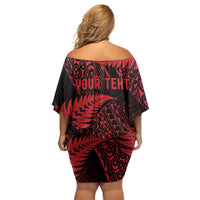 New Zealand Rugby Pacific Personalised Off Shoulder Short Dress All Red Maori Pasifika Fern Pattern