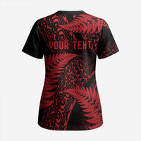 New Zealand Rugby Pacific Personalised Scrub Top All Red Maori Pasifika Fern Pattern - Polynesian Pride