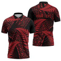 New Zealand Rugby Pacific Personalised Zipper Polo Shirt All Red Maori Pasifika Fern Pattern - Polynesian Pride