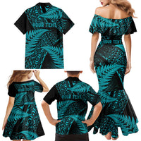 New Zealand Rugby Pacific Personalised Family Matching Mermaid Dress and Hawaiian Shirt All Turquoise Maori Pasifika Fern Pattern LT9 - Polynesian Pride