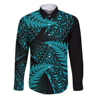 New Zealand Rugby Pacific Personalised Family Matching Mermaid Dress and Hawaiian Shirt All Turquoise Maori Pasifika Fern Pattern LT9 Dad's Shirt - Long Sleeve Turquoise - Polynesian Pride