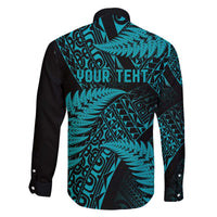 New Zealand Rugby Pacific Personalised Family Matching Off The Shoulder Long Sleeve Dress and Hawaiian Shirt All Turquoise Maori Pasifika Fern Pattern LT9 - Polynesian Pride