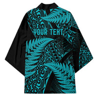 New Zealand Rugby Pacific Personalised Kimono All Turquoise Maori Pasifika Fern Pattern - Polynesian Pride