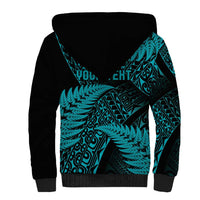 New Zealand Rugby Pacific Personalised Sherpa Hoodie All Turquoise Maori Pasifika Fern Pattern