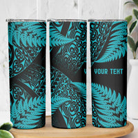 New Zealand Rugby Pacific Personalised Skinny Tumbler All Turquoise Maori Pasifika Fern Pattern LT9 - Polynesian Pride