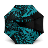 New Zealand Rugby Pacific Personalised Umbrella All Turquoise Maori Pasifika Fern Pattern - Polynesian Pride