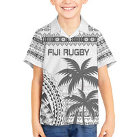 Custom Fiji Rugby Family Matching Long Sleeve Bodycon Dress and Hawaiian Shirt Polynesian Fijian Masi Palm Tree LT9 Son's Shirt White - Polynesian Pride