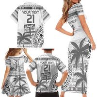 Custom Fiji Rugby Family Matching Short Sleeve Bodycon Dress and Hawaiian Shirt Polynesian Fijian Masi Palm Tree LT9 - Polynesian Pride