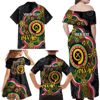Vanuatu Personalised Family Matching Off Shoulder Maxi Dress and Hawaiian Shirt Aboriginal Dot Paitnting - Polynesian Pride
