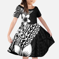 Lotu Tamaiti White Sunday Family Matching Long Sleeve Bodycon Dress and Hawaiian Shirt Pacific Plumeria Flowers - Black Version LT9 Daughter's Dress Black - Polynesian Pride