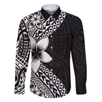 Lotu Tamaiti White Sunday Family Matching Mermaid Dress and Hawaiian Shirt Pacific Plumeria Flowers - Black Version LT9 Dad's Shirt - Long Sleeve Black - Polynesian Pride