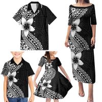 Lotu Tamaiti White Sunday Family Matching Puletasi and Hawaiian Shirt Pacific Plumeria Flowers - Black Version LT9 - Polynesian Pride