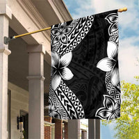 Lotu Tamaiti White Sunday Garden Flag Pacific Plumeria Flowers - Black Version